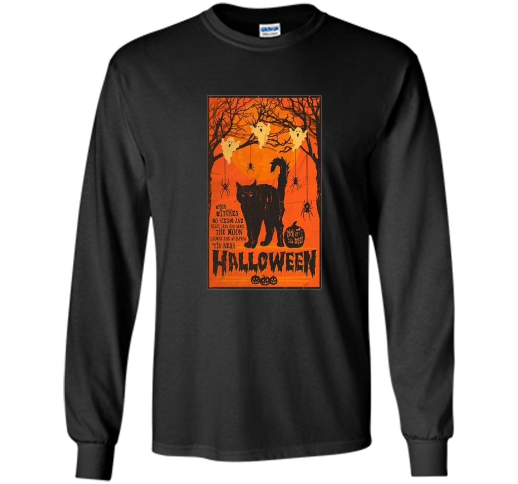 Vintage Style Black Cat, Ghost, Spiders Halloween LS Ultra Cotton Tshirt