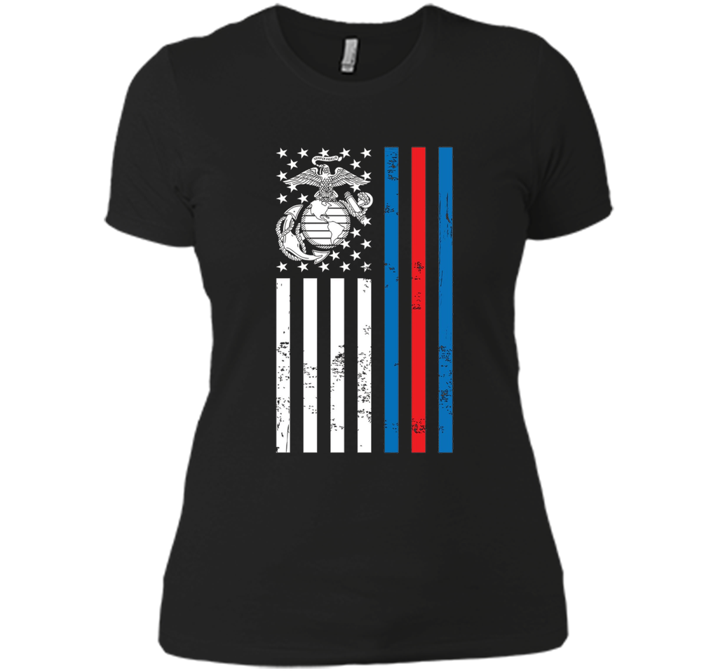 American Flag Blue Red Line Marine T-Shirt
