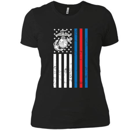 American Flag Blue Red Line Marine T-Shirt