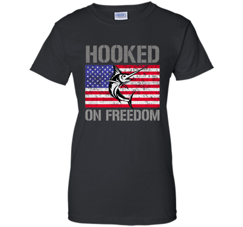 Hooked on Freedom American Flag Fishing Shirt 4th July