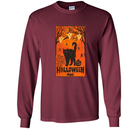 Vintage Style Black Cat, Ghost, Spiders Halloween LS Ultra Cotton Tshirt