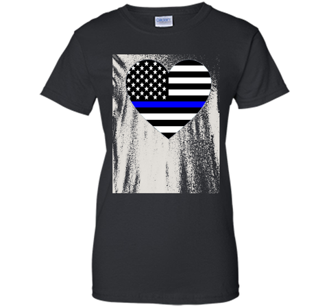 Thin Blue Line Police Support Love Heart T-shirt.