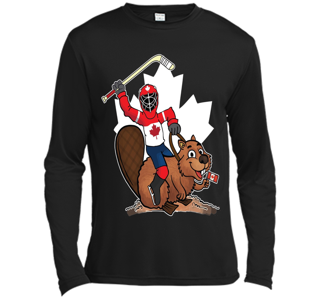 Canadian Maple Leaf Tee - Hockey Player Riding Beaver Shirt