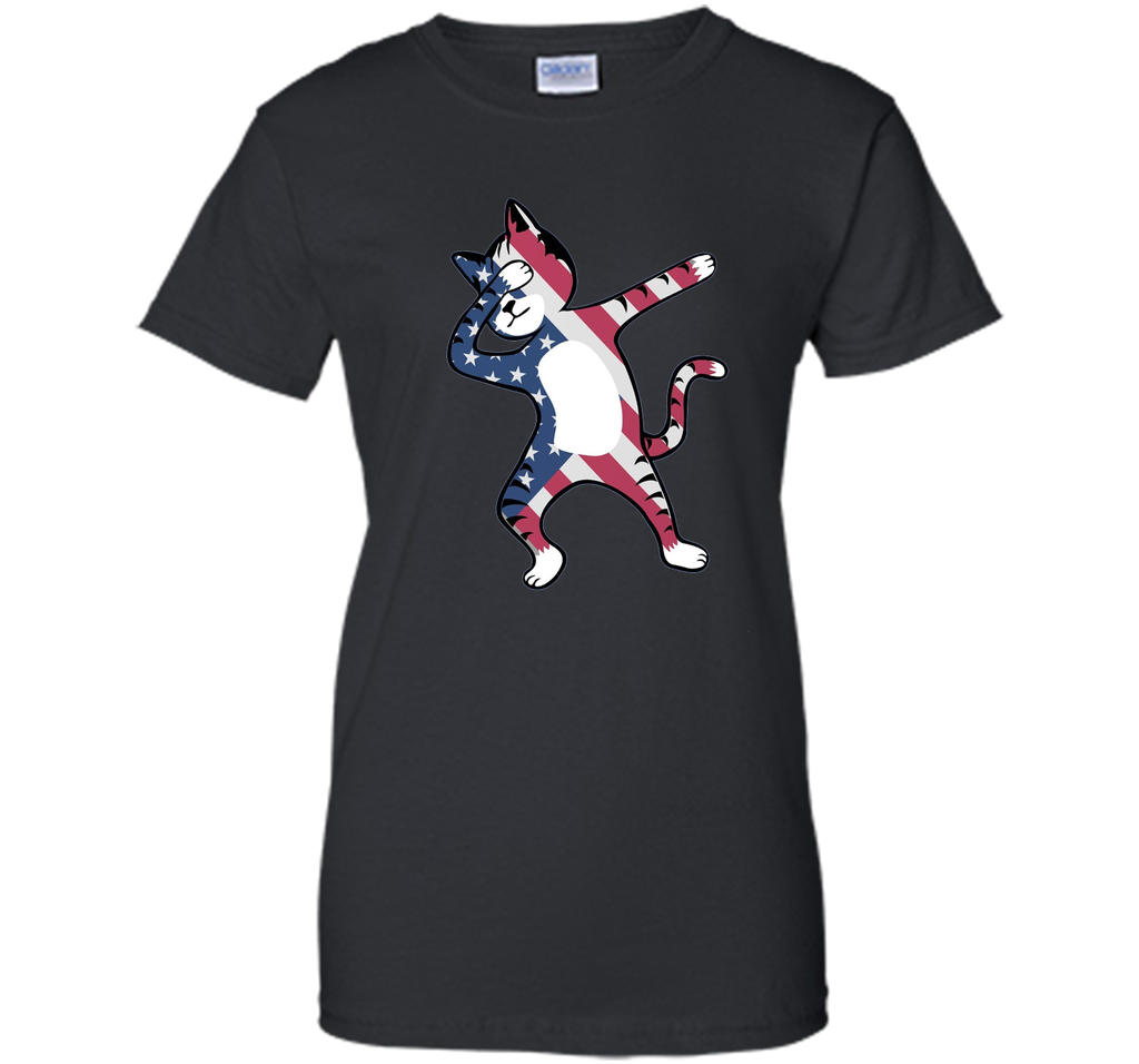 Funny Dabbing Cat American Flag Shirt 4th of July Clothing