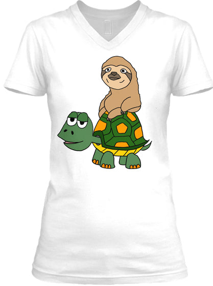 Funny Funky Sloth Riding on Turtle Cartoon