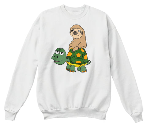 Funny Funky Sloth Riding on Turtle Cartoon