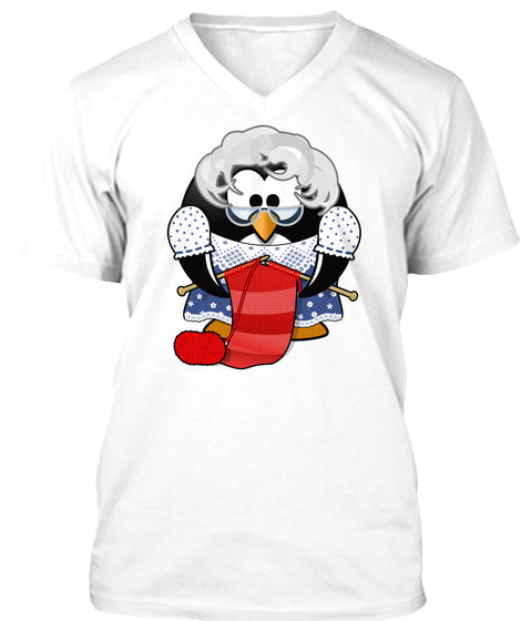 Cute Grandma Penguin Knitting Cartoon