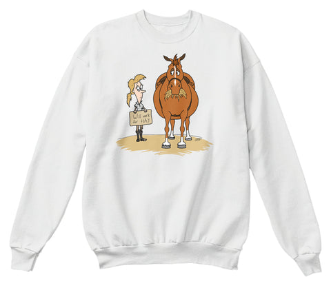 Funny Fat Cartoon Horse Woman Will Work For Hay