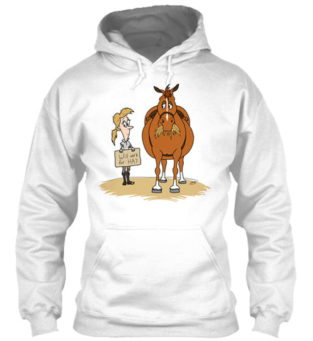 Funny Fat Cartoon Horse Woman Will Work For Hay
