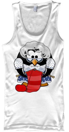 Cute Grandma Penguin Knitting Cartoon