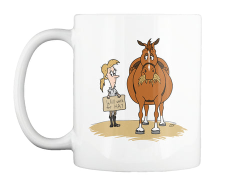 Funny Fat Cartoon Horse Woman Will Work For Hay