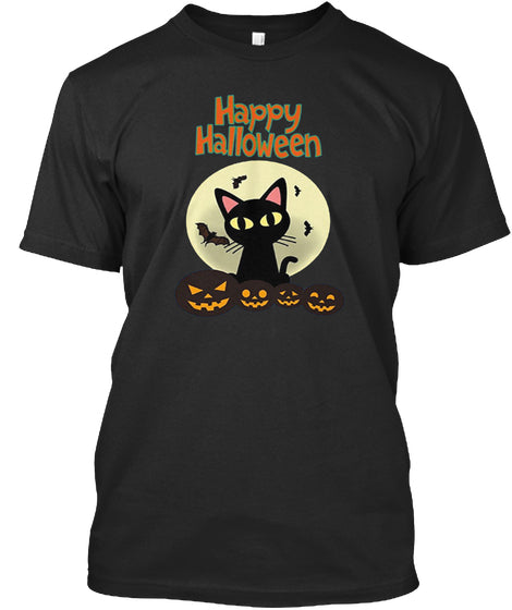 HALLOWEEN BLACK BATS CAT PUMPKIN-SHIRTS1