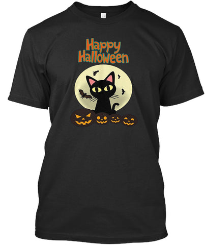 HALLOWEEN BLACK BATS CAT PUMPKIN-SHIRTS1