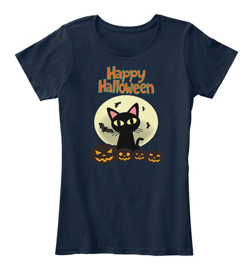 HALLOWEEN BLACK BATS CAT PUMPKIN-SHIRTS1