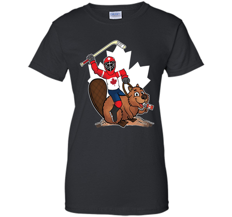 Canadian Maple Leaf Tee - Hockey Player Riding Beaver Shirt