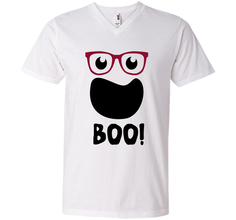 Halloween Ghost with Hipster Glasses Mens Printed V-Neck T