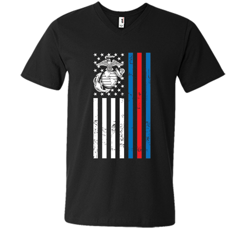 American Flag Blue Red Line Marine T-Shirt