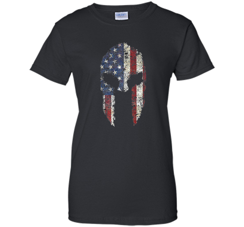 American Spartan Warrior Helmet Patriotic Flag T-Shirt