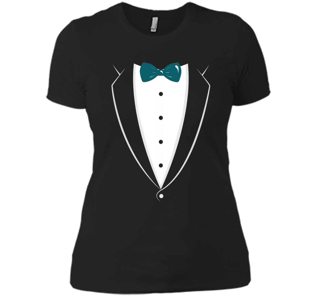 Black And White Tuxedo With Teal Bow tie Novelty T Shirt