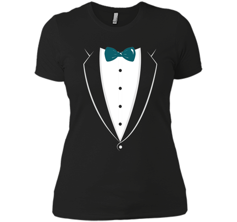 Black And White Tuxedo With Teal Bow tie Novelty T Shirt