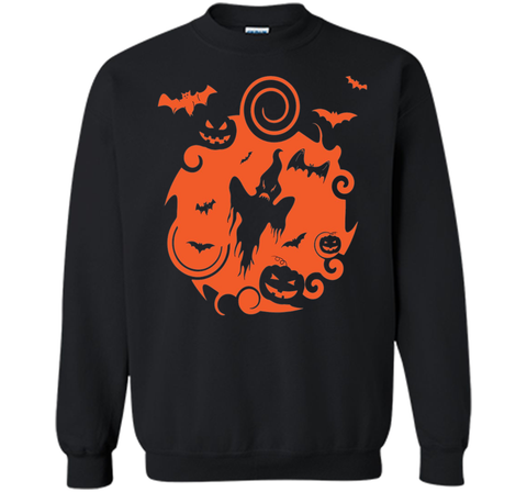 Abstract Halloween Pumpkins Bats Ghost Scene Sweatshirt