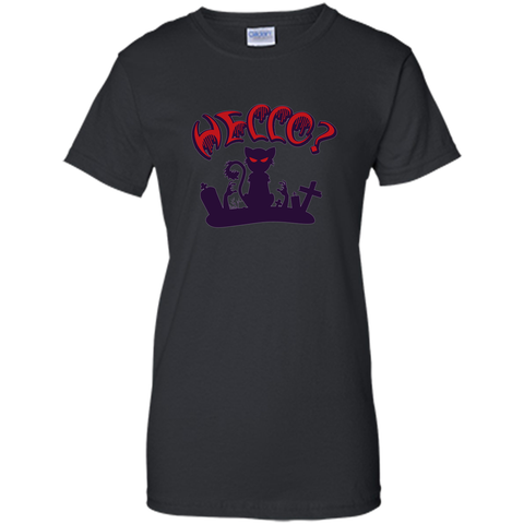 black cat say hello halloween t shirt Ladies Custom