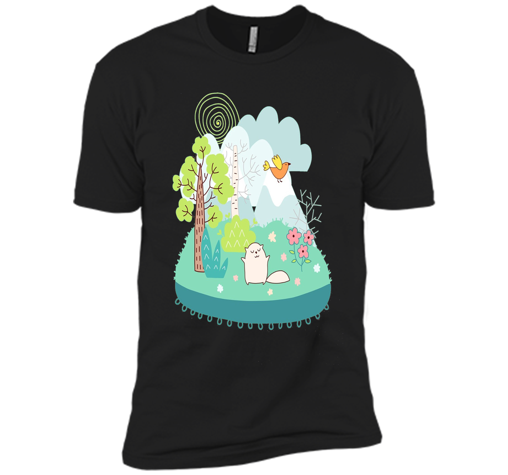 Spring Scene Cute Cat Bird and Flowers T Shirt
