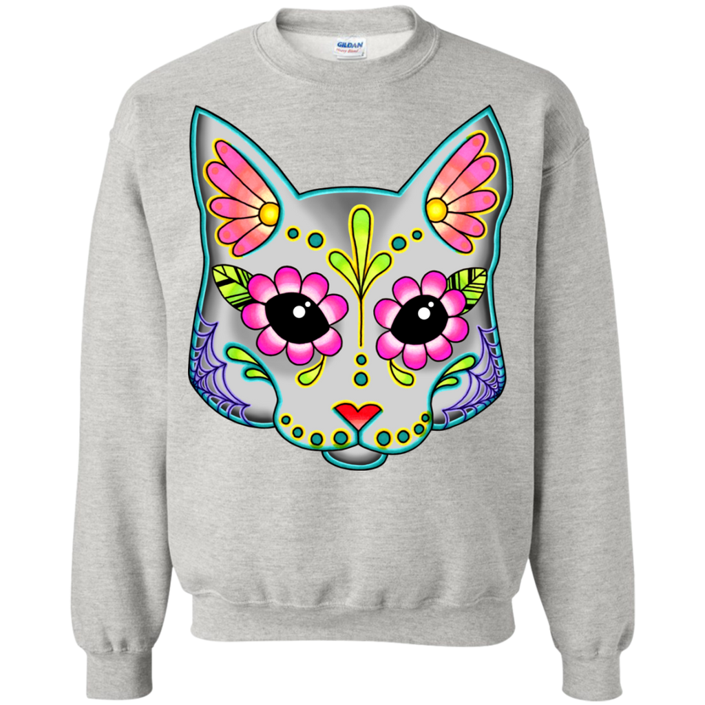 cat in grey - day of the dead sugar skull kitty sweatshirt T-Shirt