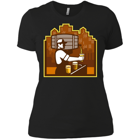bartender pouring beer keg cityscape retro T-Shirt