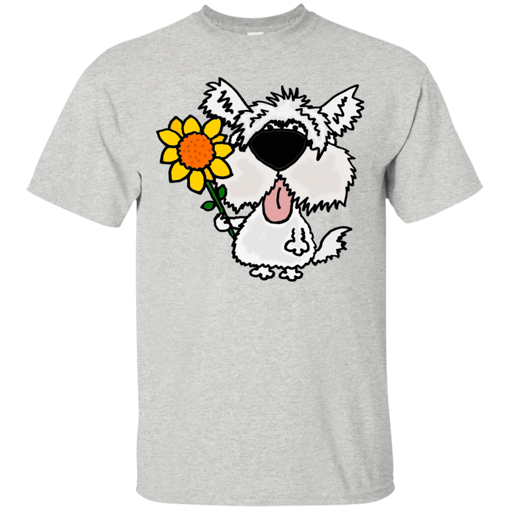 cool funny white furry dog holding sunflower T-Shirt