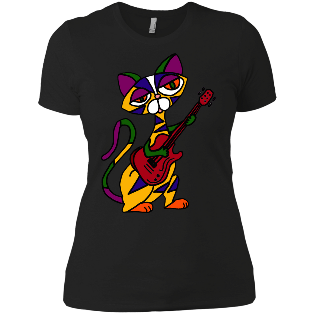 funny funky colorful cool cat playing electric guitar t- T-Shirt