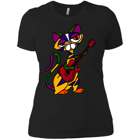funny funky colorful cool cat playing electric guitar t- T-Shirt
