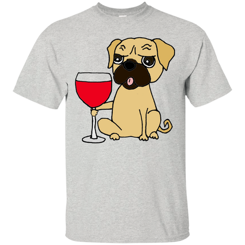 funny cool pug dog drinking red wine T-Shirt