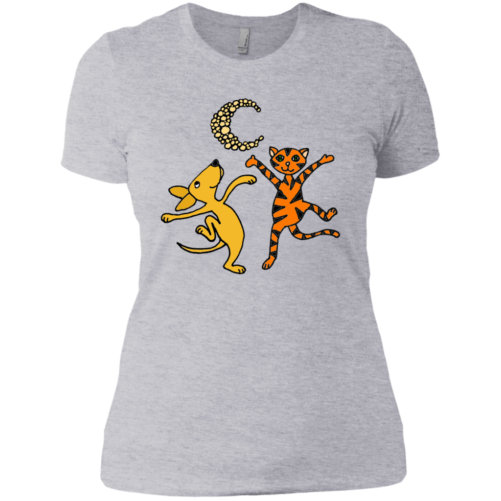 funny dog and orange tabby cat dancing in the moonlight T-Shirt