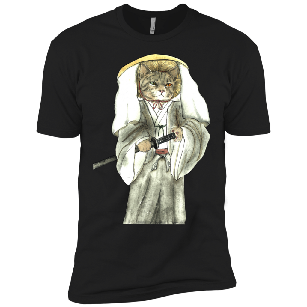 japanese samurai cat with one green eye and one yellow eye t- T-Shirt