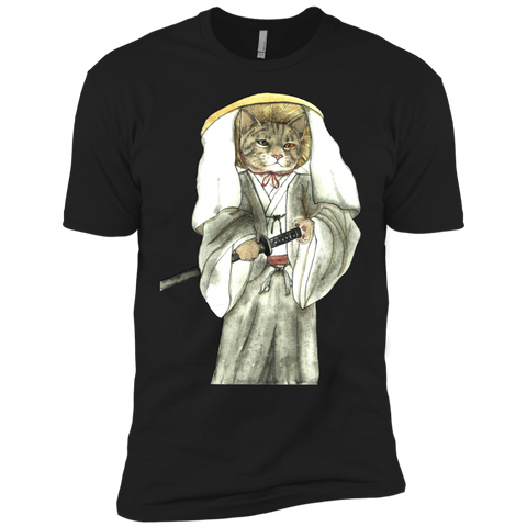 japanese samurai cat with one green eye and one yellow eye t- T-Shirt