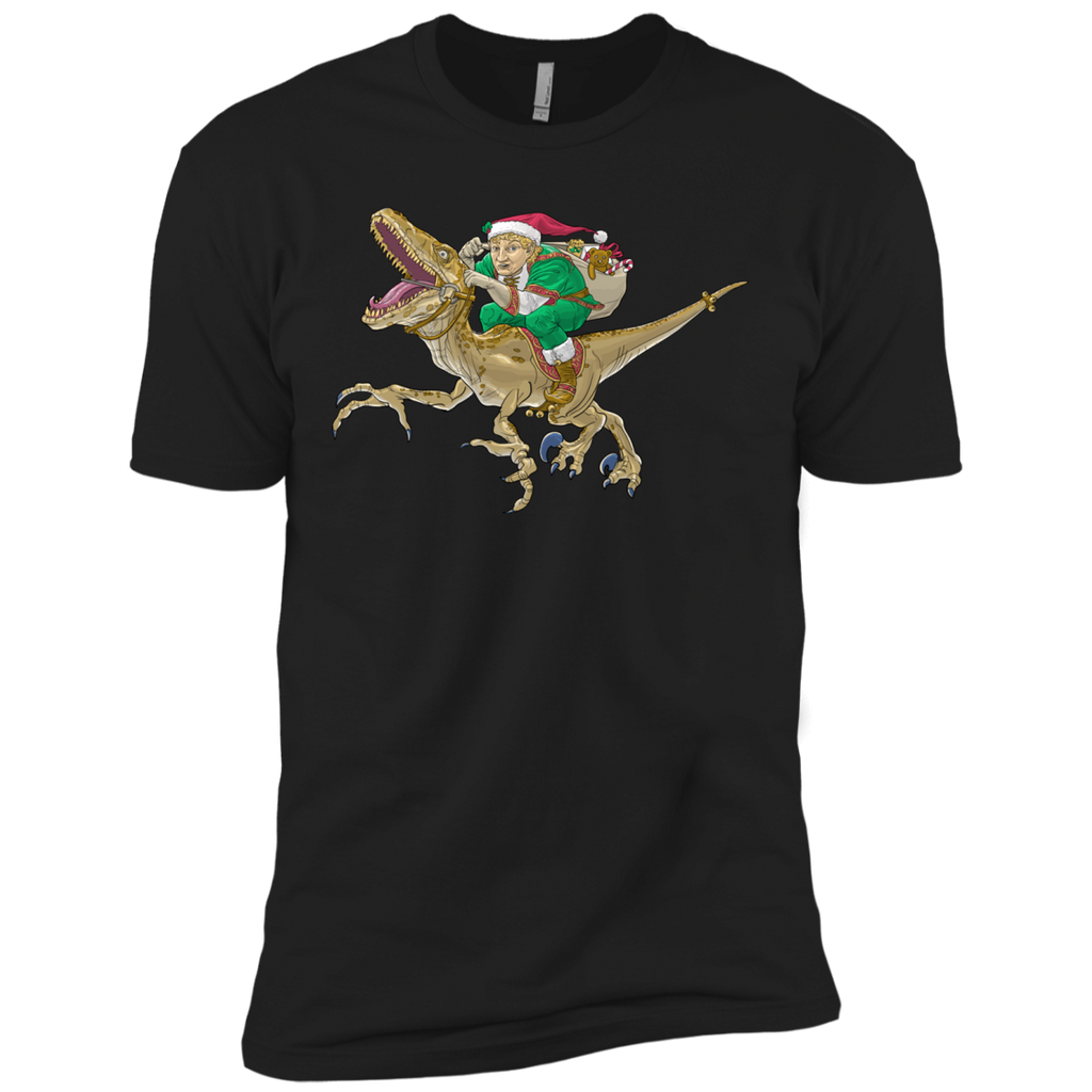 christmas elf riding a velociraptor holiday sweater T-Shirt
