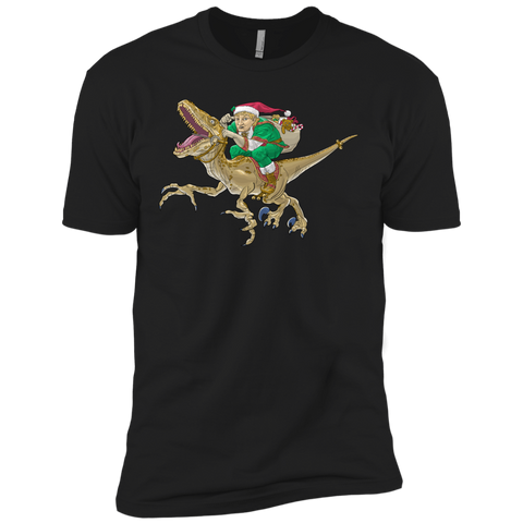 christmas elf riding a velociraptor holiday sweater T-Shirt