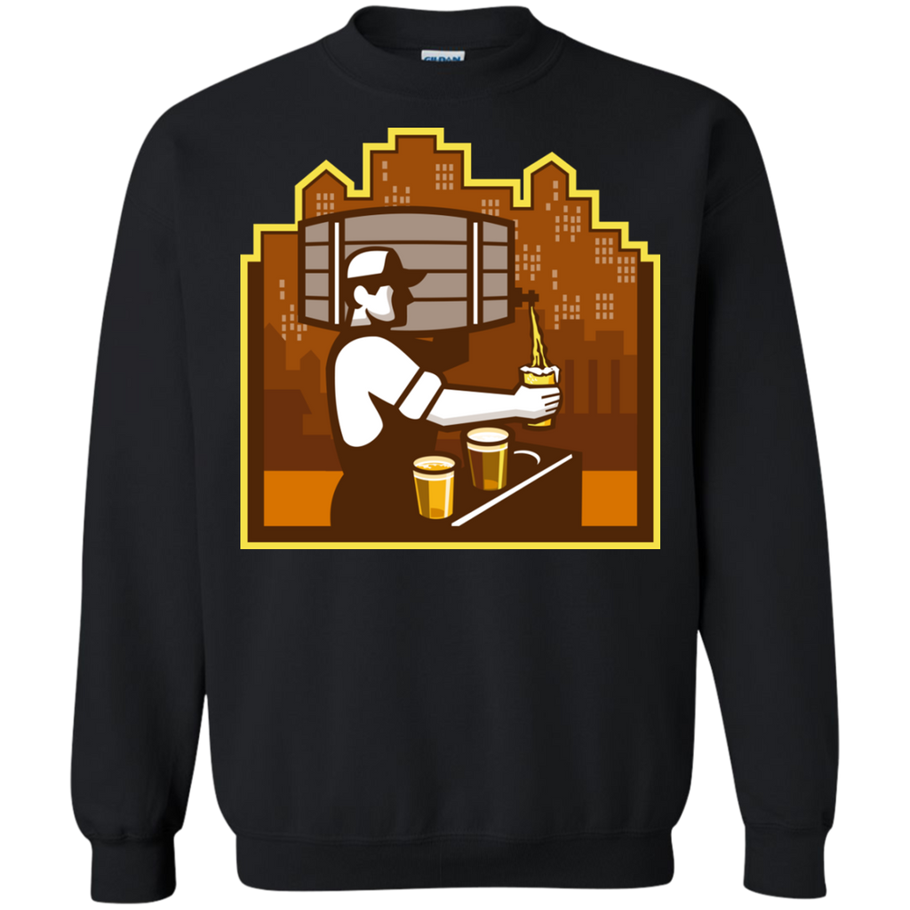 bartender pouring beer keg cityscape retro T-Shirt
