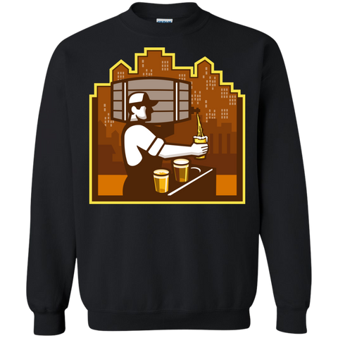 bartender pouring beer keg cityscape retro T-Shirt