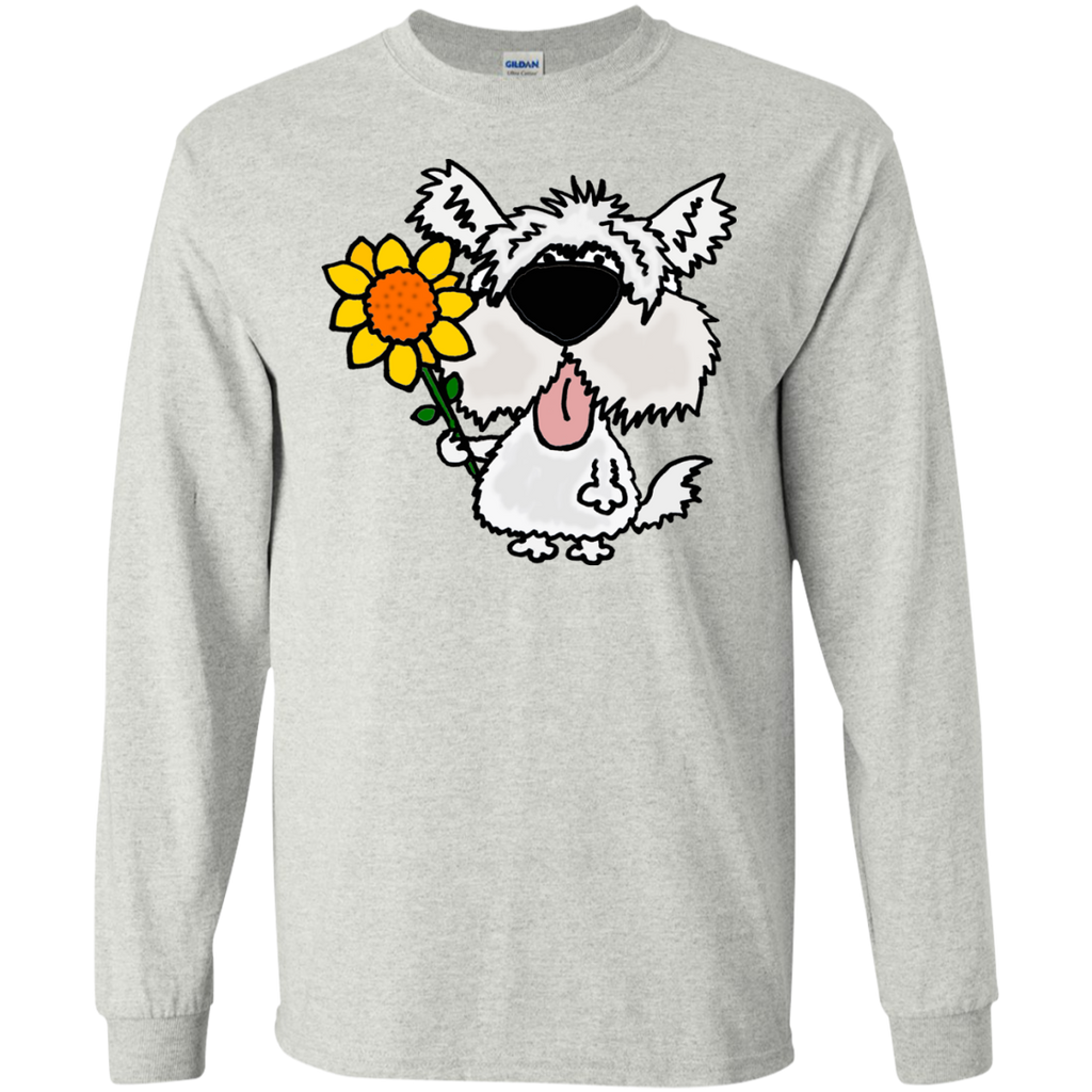 cool funny white furry dog holding sunflower T-Shirt