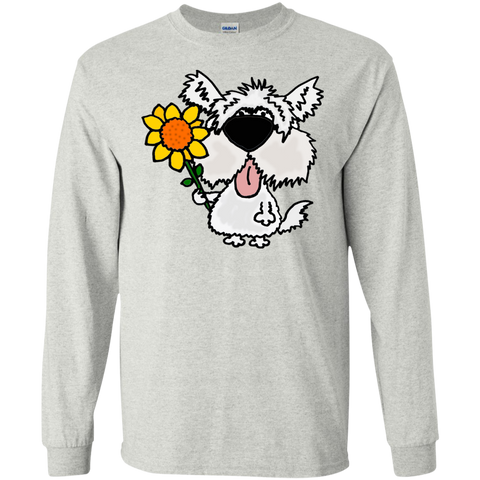cool funny white furry dog holding sunflower T-Shirt