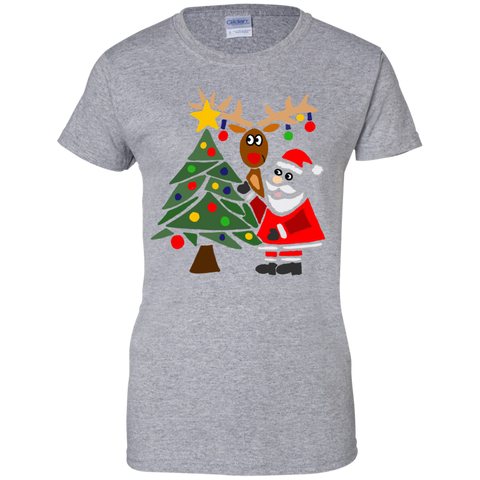 funny cute santa claus and christmas reindeer  T-Shirt
