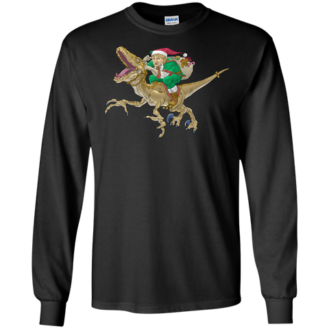christmas elf riding a velociraptor holiday sweater T-Shirt