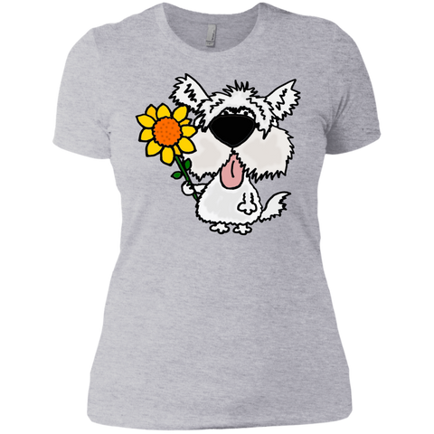 cool funny white furry dog holding sunflower T-Shirt
