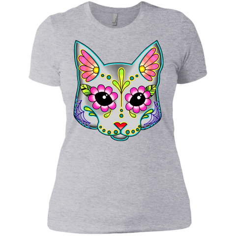 cat in grey - day of the dead sugar skull kitty sweatshirt T-Shirt