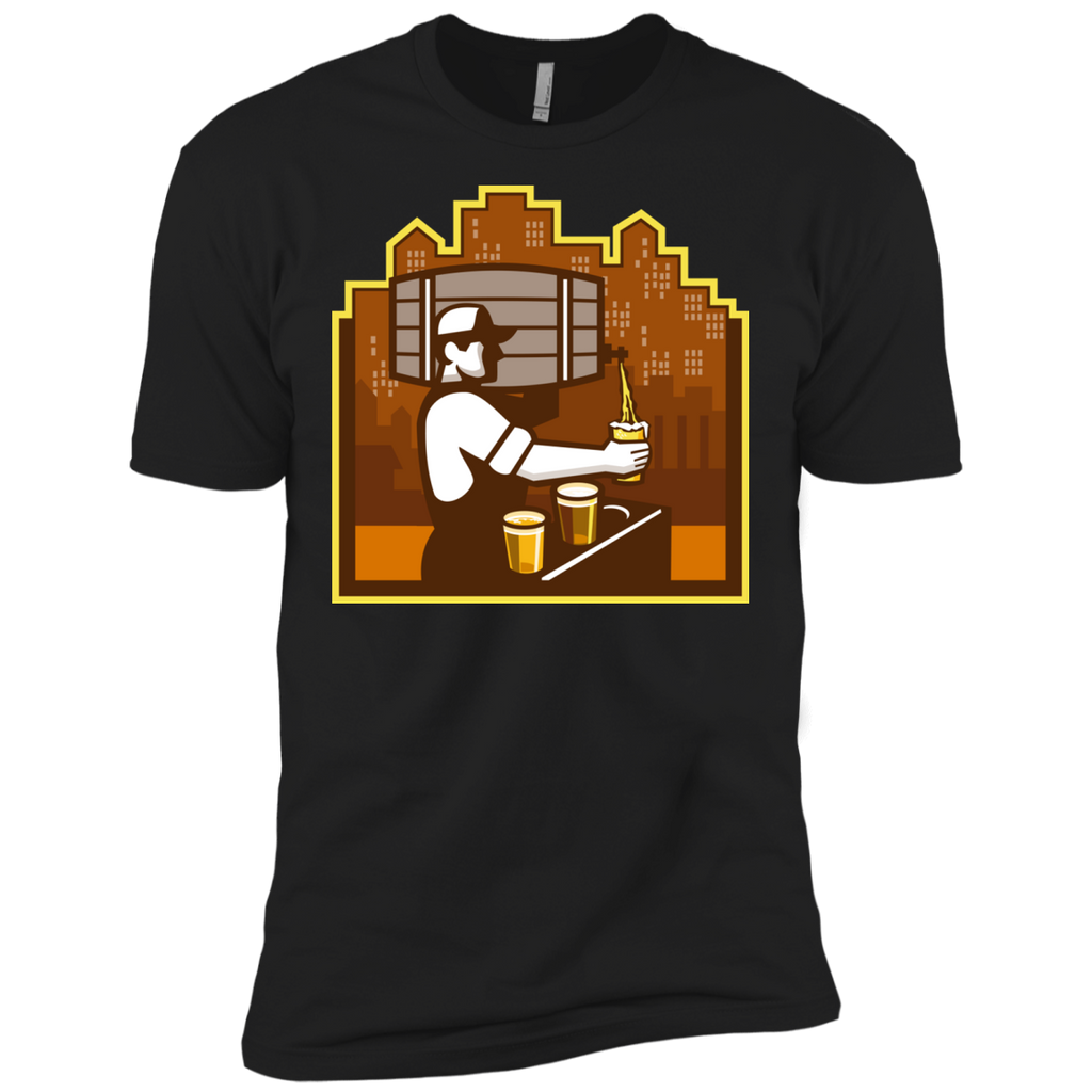 bartender pouring beer keg cityscape retro T-Shirt