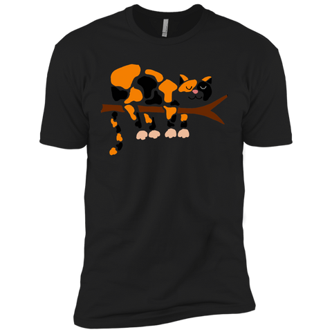 cool funny funky calico cat sleeping in tree t- T-Shirt