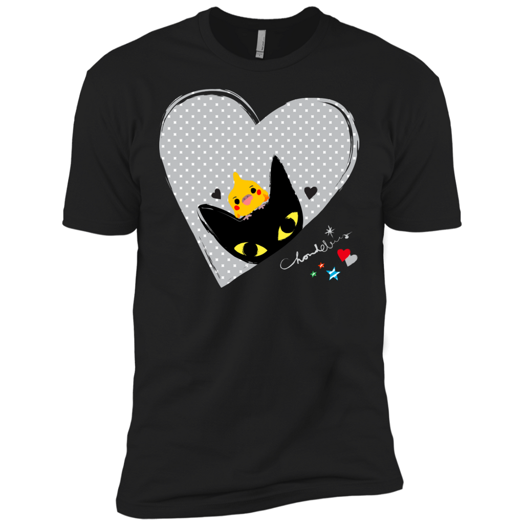black cat,cockatiel,hearts  t- T-Shirt