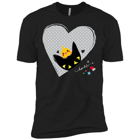 black cat,cockatiel,hearts  t- T-Shirt